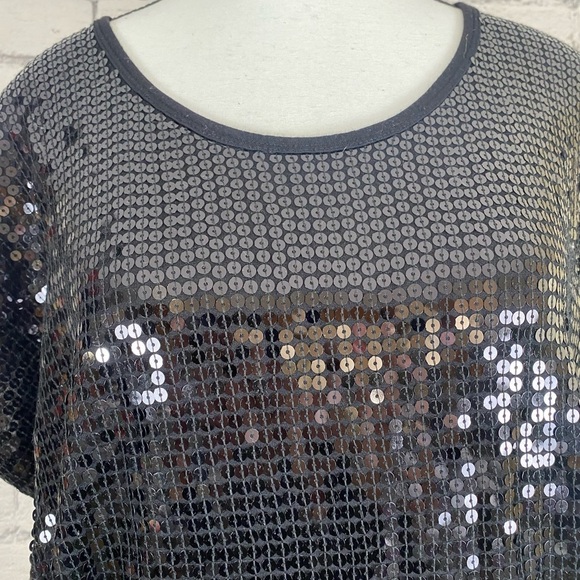 Michael Kors Black Sequin Short Sleeved Top size Small - Picture 4 of 10